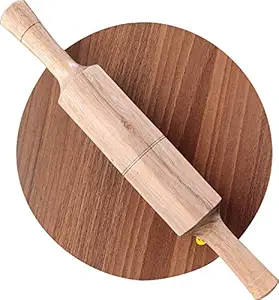 HANDCRAFTD Wood Chakla Belan,Chakla,Wooden,Roti Maker,Wooden Rolling Pin,9 Inch-Brown