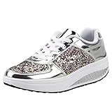 Material exterior: Lana Zapatillas de Deportivos de Running para Mujer Gimnasia Ligero Sneakers Espejo de Lentejuelas de Colores Cuña Inferior Gruesa Zapatos Mecedora Sneakers Solos Sports Shoes riou