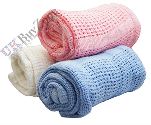 Blue 100% Cotton Baby Cellular Cot/Cot Bed Blanket