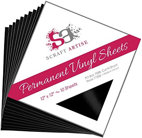 Scraft Artise Permanent Craft Vinyl Black Glossy Finish, 10 Sheets 30.5 by 30.5 Centimeter