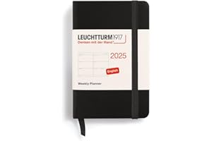 LEUCHTTURM1917 370674 Agenda semainier 2025 Mini A7, couverture rigide, planificateur 12 mois, ligné, noir, anglais
