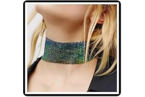 Dishowme Naszyjnik z cekinami, szeroki, metalowy, cekinowy, hip-hopowy, punk, naszyjnik, biżuteria dla kobiet i dziewcząt