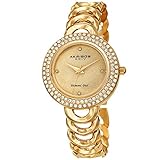 Akribos XXIV Women's Watch – Crystal Studded Bezel, Glitter Dial Diamond Markers, Gold and Silver Two Tone Stainless Steel Link Bracelet - AK1050TTG