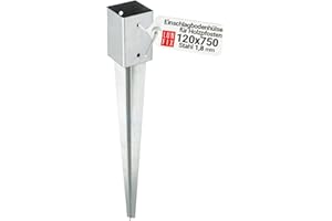 LUN FIX Support de Poteau 120x120mm galvanisé, support piquet clôture bois, poteau pour toile ombrage, fixation solide, piquet ancrage sol métal pour jardin, piquet de support, enfoncer stable, ancre