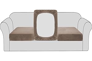 BellaHills Velvet Stretch Sofa Seat Cushion Covers - Modular Couch Cushion Protector with Elastic Bottom (3 Pieces, Taupe)