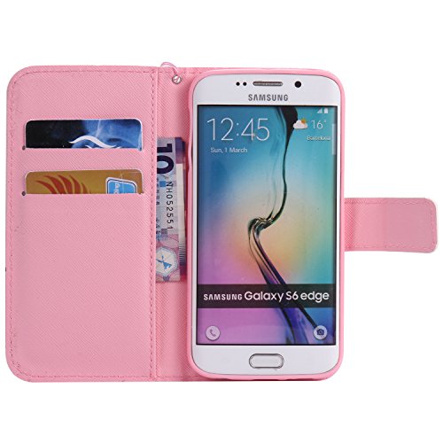 Feeltech Samsung Galaxy S6 Edge Hülle PU-Leder und Brieftasche Bunte Muster Fall mit Magnetverschluss, Hybrid-Kickstand mit Stand-Funktion, schlagen Sie schützende weiche TPU Stoßstangenabdeckung und Kreditkartenhalter für Samsung Galaxy S6 Edge Handgelenk Bügel-Buch-Art-Geldbeutel-Tasche mit 2 In 1 Berühren Sie Stift – Rosa Katze - 5