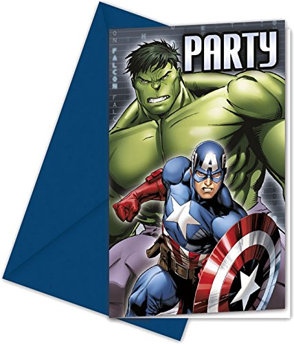 12-teiliges Einladungskarten Set * Avengers Assemble * für Geburtstagsfeier oder Motto-Party // 6 Einladungskarten mit 6 Umschlägen // Kinder Geburtstag Einladungen Invitations Superheld Marvel Comic