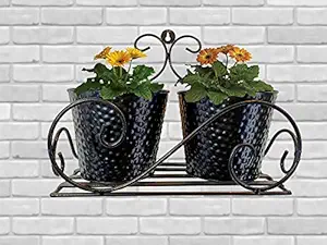 GIG Handicrafts Modern Style Metal Wall Pot Plant Stand Holder with Planters for Balcony Living Home Decor (30 cm x 16 cm x 24 cm) (Black)