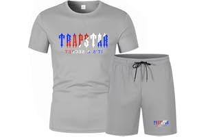 LIAOPUFUS Traje Deportivo Trapstar Logotipo Modelo de Malla Transpirable 2 PCS de Manga Corta Para Hombres Trapstar Shorts Verano Running Set Estampado