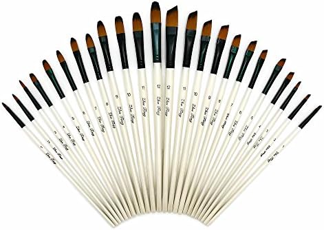 Paint Brushes Set - 24 PCS - Nylon Bristles with Plane Wooden Handle, Professional Artist Painting Supplies, Suitable for Watercolor, Oil, Acrylic Painting