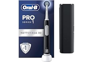 Oral-B Pro Series 1 cepillo de dientes eléctrico, negro, 1 cepillo de limpieza 3D, elimina la placa dental, 3 modos de cepillo, temporizador, 1 funda de viaje, recargable