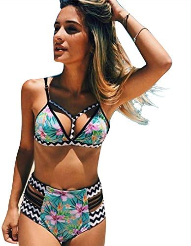 WJPT Women Bikini Sexy Triangle Halter Neck Print Top Swimsuit Beachwear Bathing Bikinis Set for Ladies Swimming (2XL)