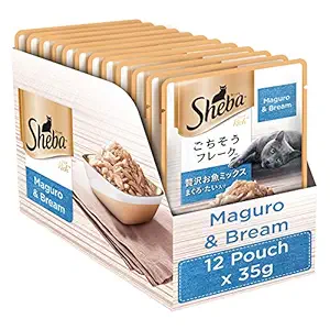 Sheba Rich Premium Wet Cat Food, Fish Mix (Maguro & Bream), 12 Pouches (12 x 35g)