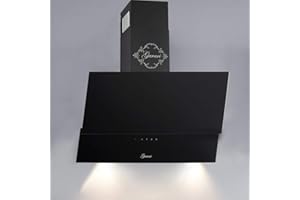 GURARI hotte à poser Gurari GCH D 268.8 BL + filtre à charbon, hotte de cuisine 80 cm, verre noir, 1000m³/h, télécommande, hotte murale