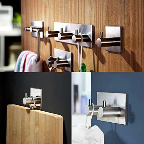 Handtuchhaken, FTUNG 6 Stück Edelstahl Haken, Selbstklebend Haken, Bad und Küche Handtuchhalter, Wasserdicht Kleiderhaken Ohne Bohren, Edelstahl rostfrei (4,5X4,5cm, 80g) - 3