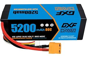 DXF 1 confezione di 4 batterie lipo – potente 5200 mAh 80c 4s1p lipo 4s con spina xt90 – 4s lipo perfetto per 1/8 e 1/10 auto, passeggini e modelli RC come Team associated redcat e molto altro ancora