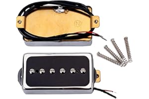 OGDNI P90 Pickup Set,Alnico V Single Coil Bridge & Neck Pickups for Les Paul P90 Style Humbucker Size Electric Guitar (black silver)