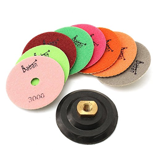 Baban 9pcs Schleifscheibe Polierscheiben Diamant Polierscheibe polishing pads Steinschleifer Inkl 4'' Teller für Marmor