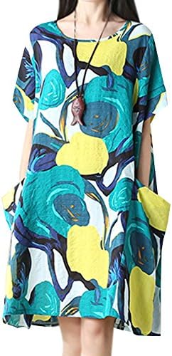 P Ammy Fashion Women's Colorful Aztecs Loose Fit Shift Dress Blue Size UK 14