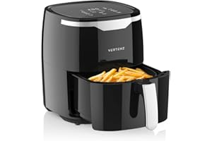 VERTENZ Taste 50 | Kompakte Heißluftfritteuse Airfryer XL 5 Liter Fassungsvermögen | 8 Automatische Menüs | 1400 W | LED-Touchscreen | Antihaft-Frittierkorb | Fettfrei Ohne Öl | 200°C | Schwarz