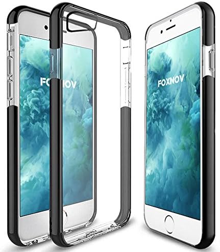FOXNOV Shockproof Clear Case with Bumper for iPhone 7 Plus, Full Protective TPU TPE , Black
