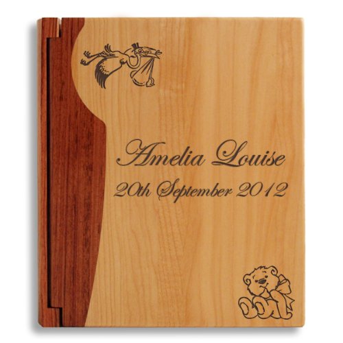 Birth, New Baby, Personalised Engraved Rosewood and Maple Wood Photo Album,