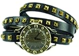 Wickel-Armbanduhr echt Leder mit Nieten schwarz 4TIME 60-6