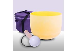 ENERGYSOUND Yellow Color Frosted E Solar Plexus Chakra Quartz Crystal Singing Bowl 8 inch (20 cm) with carrier bag mallet &O-ring included