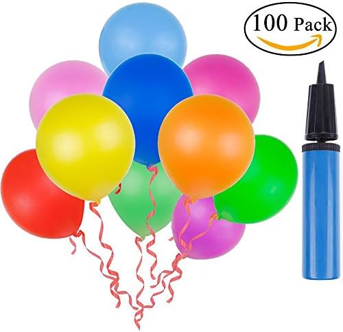100pc 12" Multi Colour Assorted Bright Color Latex Balloons with a Pump for Party, Birthday, Wedding, Holiday, Anniversary and Celebrations