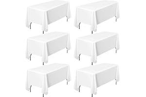 Pesonlook 6Pack White Polyester Tablecloths 60 x 102 Inch for 6ft Rectangle Tables Polyester Table Cover Stain and Wrinkle Resistant Washable Table Cloth for Wedding Reception Banquet Party