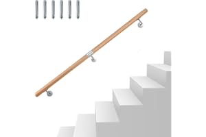 Eikuavons Handlauf Buche Holz, 150cm Geländer Wandhandlauf Wand Treppe mit Wandhalterung und Endkappen, Rutschfester Holzhandlauf Treppengeländer für Treppen Balkon, Runder 42 mm Ø