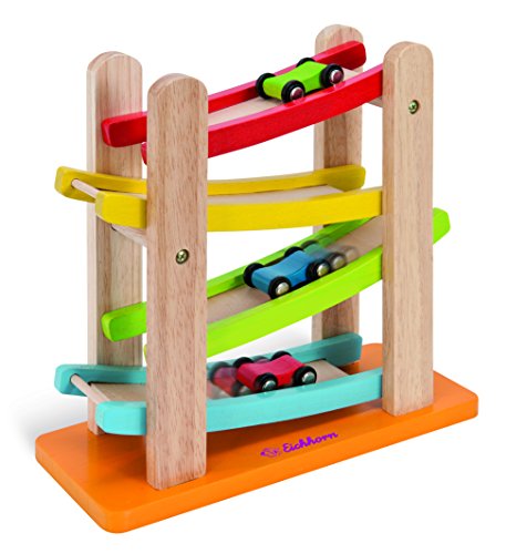 Eichhorn 100005080 – Autorennbahn, 25x24cm, Rollbahn aus Holz mit 3 Fahrzeugen - 3