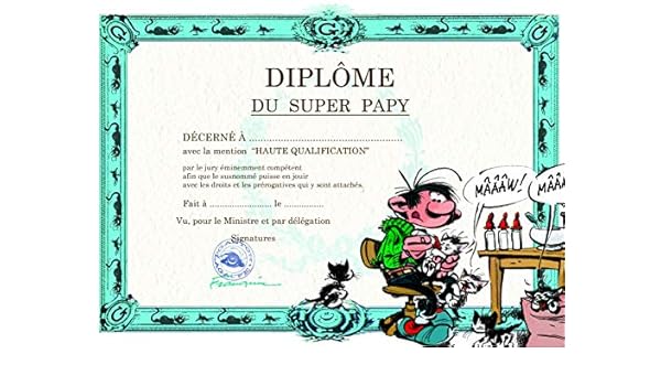 Gaston Lagaffe Carte Double Avec Enveloppe Diplome Du Super Papy Grand Pere Bon Papa Pour Anniversaire Ou Fete Des Grands Peres Chatons Petits Chats Biberon Lait Naissance Papeterie Fournitures De Bureau Stargas Ie