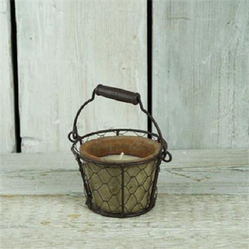 Shabby Rustic Antique Effect Citronella Garden/Home Candle &amp; Wire Basket 12x8cm