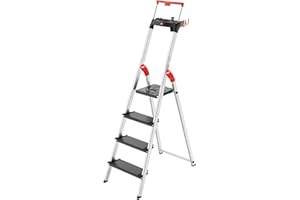 ‎HAILO Hailo L100 Topline Alu-Sicherheits-Stehleiter - 4 XXL-Stufen bis 150 kg - Stehleiter mit ausziehbarem Haltebügel, Plattformverriegelung - viel Zubehör - klappbare Aluleiter Made in Germany - schwarz