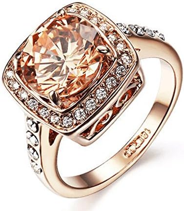 Yellow Shinning Cubic Zirconia Topaz Rings For Women 18K Rose Gold Plated