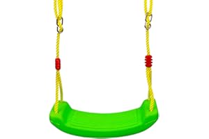 YOPTOTE Garden Games Deluxe Green Plastic Children's Kids Swing Seat with Adjustable Ropes Garden Outdoor Toys for Girls Boys 3 4 5 Years and Up