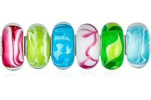 BLING JEWELRY Set Misto Di Perline Di Fascino Del Fiore Del Turbine Di Vetro Di Murano Del Nucleo Dell'Argento Sterlina .925 Traslucido Dell'Acqua Blu Verde Rosa Multi Colore Distanziatore Si Adatta Al Braccialetto