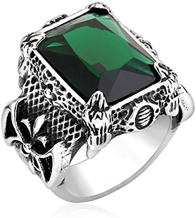 Men's Vintage Stainless Steel Dragon Claw Crystal Ring Green