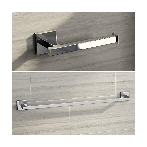 iBathUK | Modern Square Bathroom Accessory Set Towel Rail + Toilet Toll Holder ACCJS3