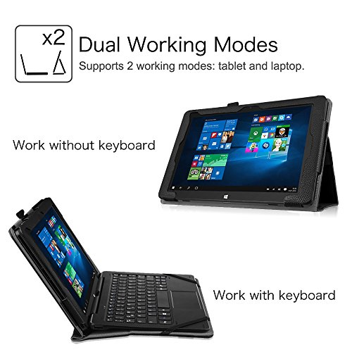 Fintie Trekstor SurfTab duo W1 Hülle Case – Slim Fit Folio Premium Kunstleder Tastatur Ständer Schutzhülle Cover Tasche mit Ständerfunktion für Trekstor SurfTab duo W1 Volks-Tablet WiFi / LTE 25,7 cm (10,1 Zoll), Schwarz - 5