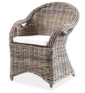KMH®, Schöner Korbstuhl/Korbsessel Athen (grau) mit robustem