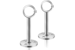 TOKPLNU Ceiling Curtain Pole Brackets, 33mm Heavy Duty Metal Curtain Rail Brackets Silver Ceiling Curtain Rod Holders Brackets for Wall, Curtain Pole Support Hooks with Screws