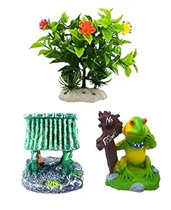 JAINSONS PET PRODUCTS? Natural Looking Aquarium Ornaments + Artificial Plant for Fish Tank Aquarium (Set of 3) (Multicolor)