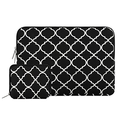 MOSISO Quatrefoil Stil Canvas Gewebe Laptop Hülle Sleeve Tasche nur für neues MacBook 12 Zoll mit Retina Display mit einem kleinen Fall, Schwarz