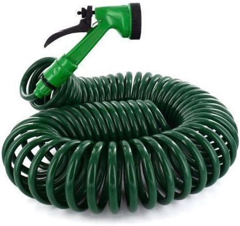 coiled 15M Retractable Garden Hose Pipe Reel Water Spray mist Gun Nozzle snake