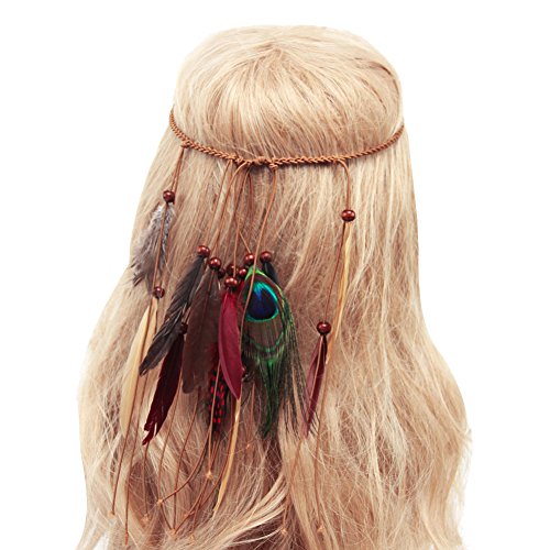 Preisvergleich Produktbild Fletion Indischen Stil Pfauenfedern Haarband Haarreif Haarschmuck Handgewebt Feder Haarbänder Stirnband