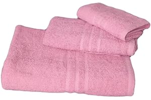 Luga SET TRIS ASCIUGAMANI SPUGNA BAGNO TELO DOCCIA VISO OSPITE VARI COLORI PER HOTEL (STR-ROSA)