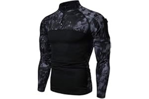 MAKINGDA Camisa táctica de manga larga con cremallera de 1/4 para hombre, estilo militar, camisa de combate con bolsillos, parte superior de airsoft, ropa al aire libre, para caza, camping, senderismo