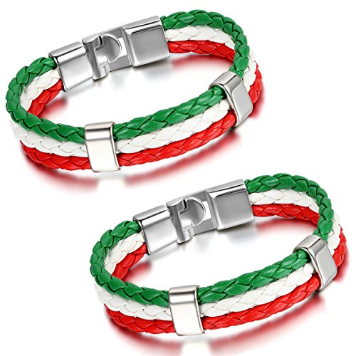 Aroncent Italien Flagge Armband Lederarmband Kordelarmband Fanartikel Fussball Weltmeisterschaft WM & EM Europameisterschaft 2016 Länder Style geflochten
